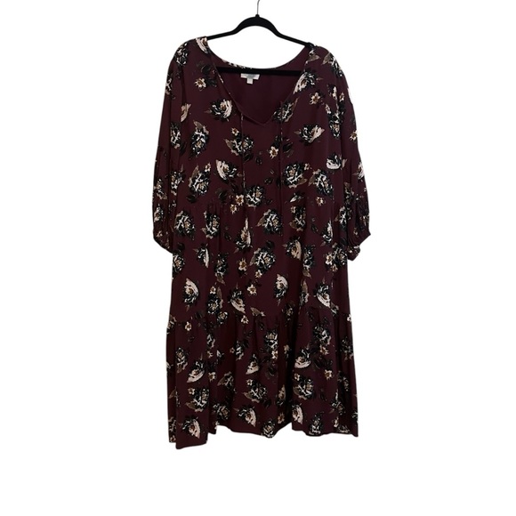 Ryllace Plum Dark Purple Floral Modest Tiered Boho Midi Dress Plus Size 22 - Picture 1 of 10